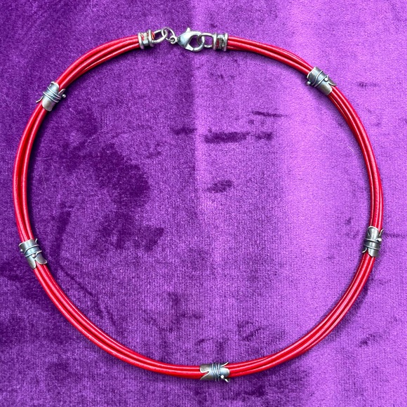 Red Leather Choker - Picture 2 of 5